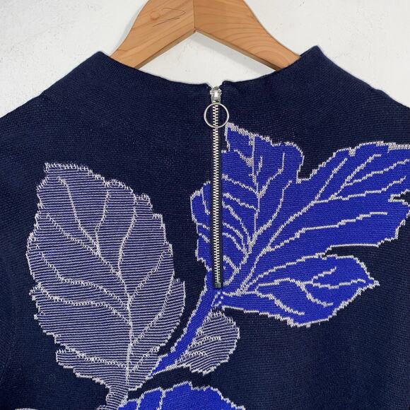 Chico’s Navy Blue Floral Sweater Tunic SZ L Zip Back Long Sleeve Cotton Blend - Picture 8 of 10